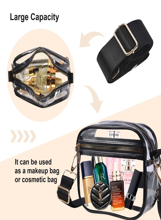 Fibrdoo Clear Bag Stadium Approved, Leather Clear Crossbody Purse Bag for Concerts Sports Events Festivals (Clear Black) - Image 4