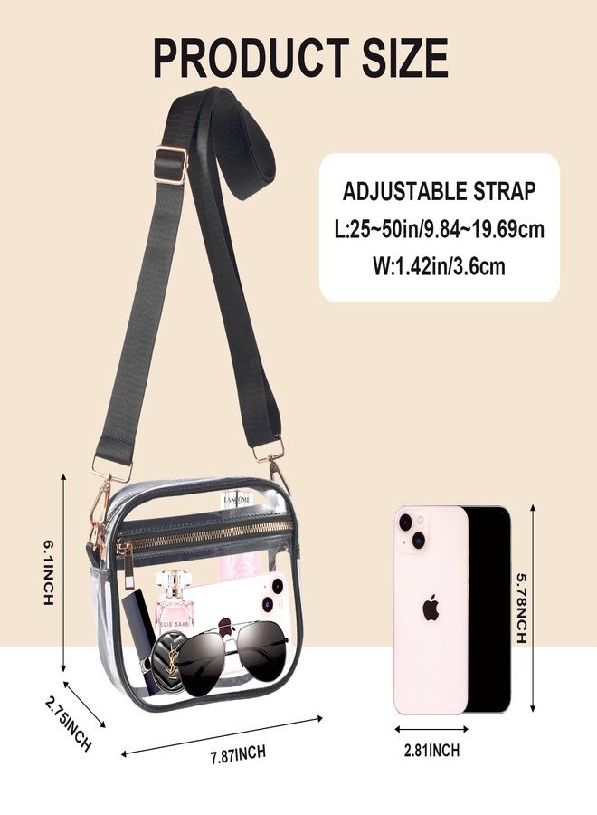 Fibrdoo Clear Bag Stadium Approved, Leather Clear Crossbody Purse Bag for Concerts Sports Events Festivals (Clear Black) - Image 3