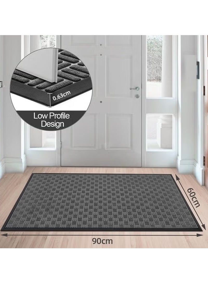 Outdoor Door Mats, Entry Mat Carpet with  Rubber Anti-Slip Footpads, Dirt Trapping Rugs for Entryway (Grey-90cm*60cm)