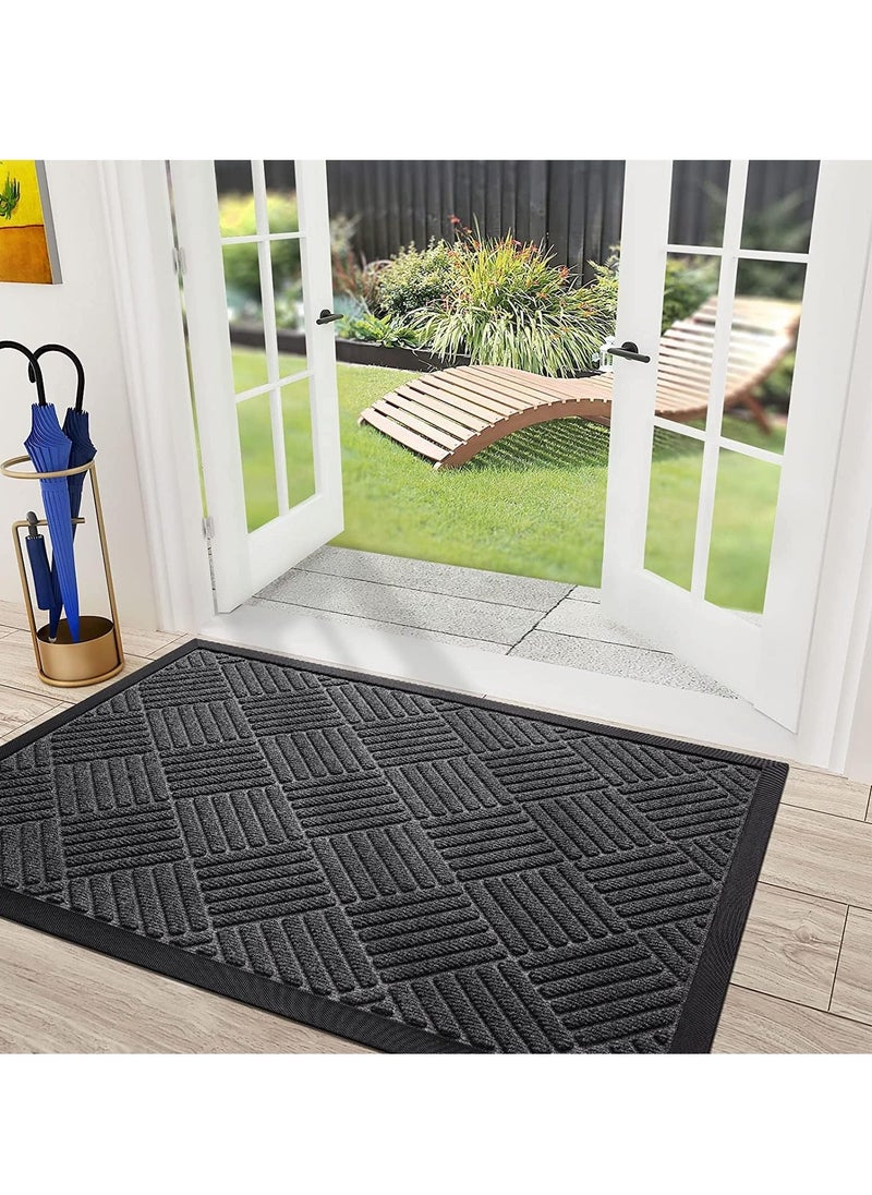 Outdoor Door Mats, Entry Mat Carpet with  Rubber Anti-Slip Footpads, Dirt Trapping Rugs for Entryway (Grey-90cm*60cm)