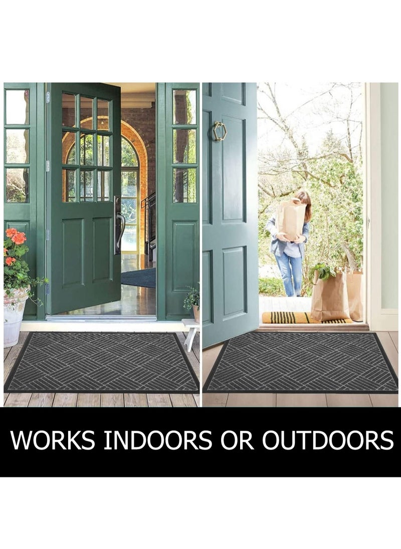 Outdoor Door Mats, Entry Mat Carpet with  Rubber Anti-Slip Footpads, Dirt Trapping Rugs for Entryway (Grey-90cm*60cm)