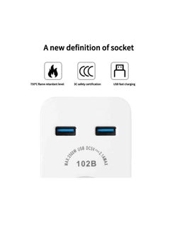 Flash Hawk 1-Port UK Power Strip Extension Cord with 2 Fast Charging USB Ports 1.8m White  - Image 4