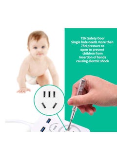 Flash Hawk 1-Port UK Power Strip Extension Cord with 2 Fast Charging USB Ports 1.8m White  - Image 3
