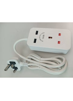 Flash Hawk 1-Port UK Power Strip Extension Cord with 2 Fast Charging USB Ports 1.8m White  - Image 1