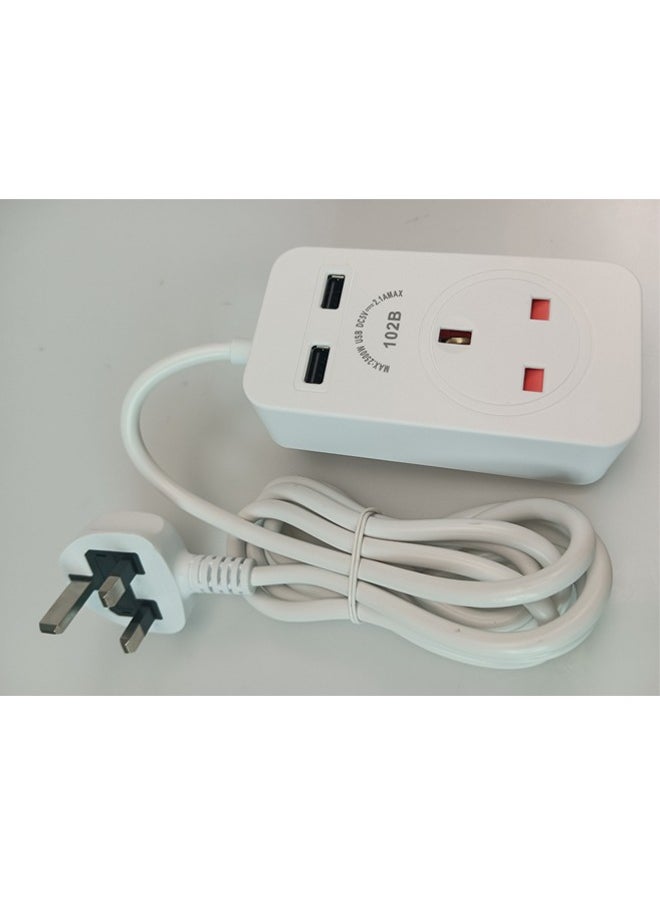 فلاش هوك 1-Port UK Power Strip Extension Cord مع منفذين USB للشحن السريع 1.8 متر أبيض  - Image 1