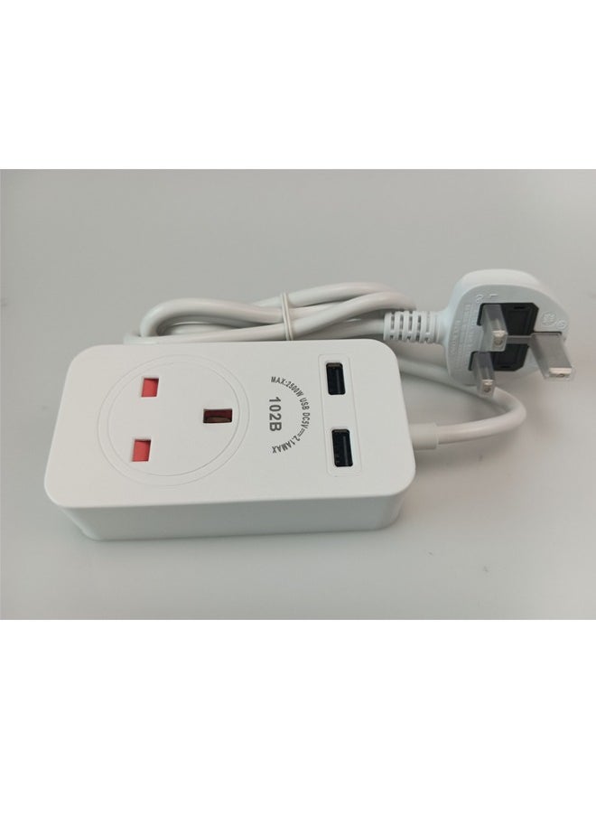 فلاش هوك 1-Port UK Power Strip Extension Cord مع منفذين USB للشحن السريع 1.8 متر أبيض  - Image 2