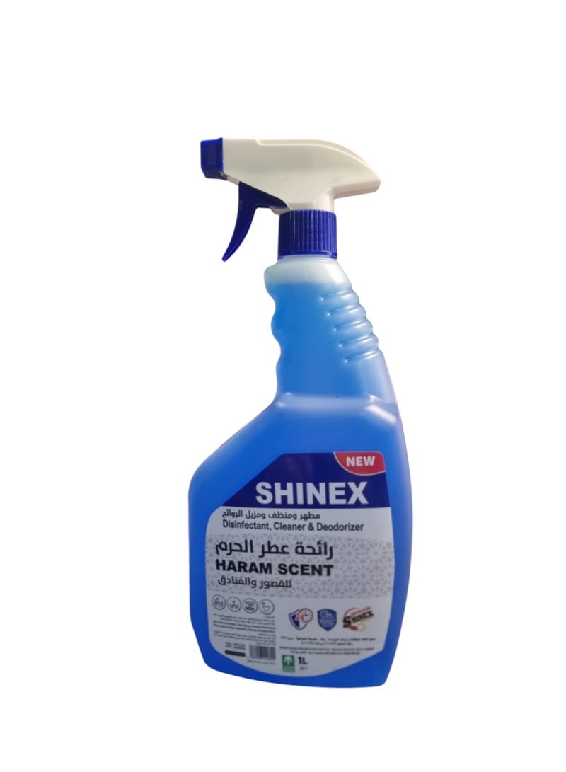 Shinex مطهر ومعقم برائحة الحرم، بخاخ منظف ومعطر لجميع الأسطح، للمنازل والفنادق، سعة لتر واحد - Image 1