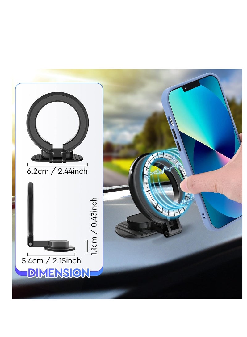 KASTWAVE Magnetic Phone Mount, 360° Rotating Folding Car Phone Mount, Super Strong Magnet Phone Holder for Steering Wheel and Dashboard, for iPhone 14 13 12, (Black) - Image 2