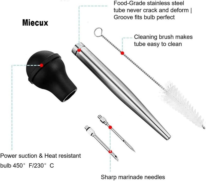 Miecux Turkey Baster, Professional Turkey Baster Syringe for Cooking with Cleaning Brush and Marinade Tools, Stainless Steel Turkey Baster for Oiling and Marinating Turkey, Beef, Pork, Fish - Image 3