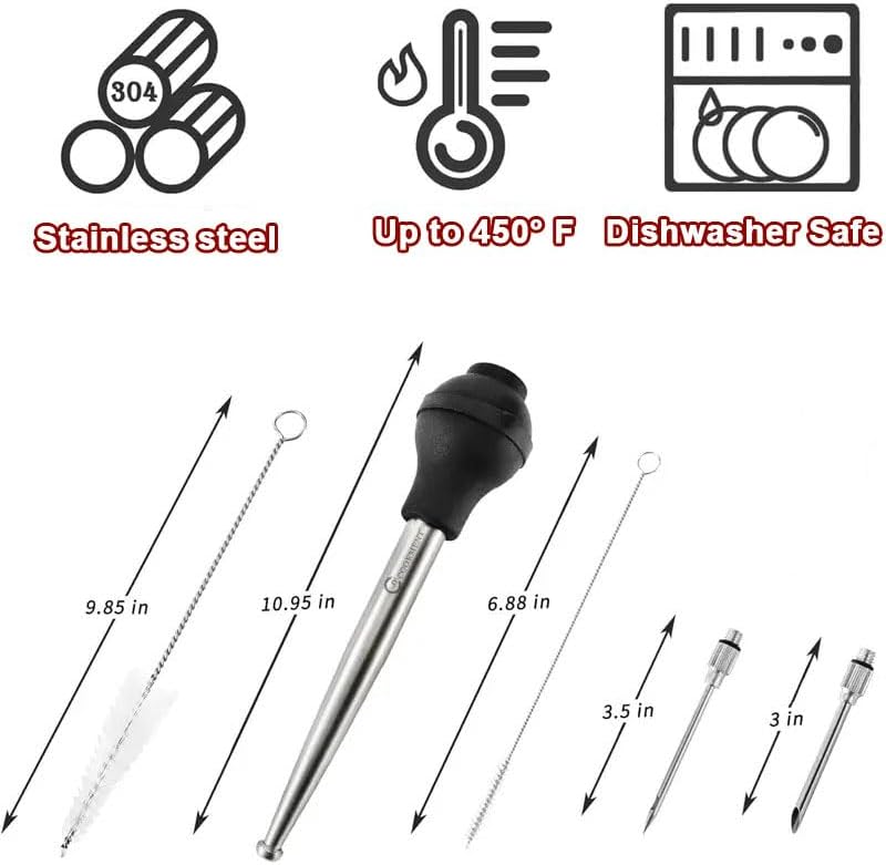 Miecux Turkey Baster, Professional Turkey Baster Syringe for Cooking with Cleaning Brush and Marinade Tools, Stainless Steel Turkey Baster for Oiling and Marinating Turkey, Beef, Pork, Fish - Image 4