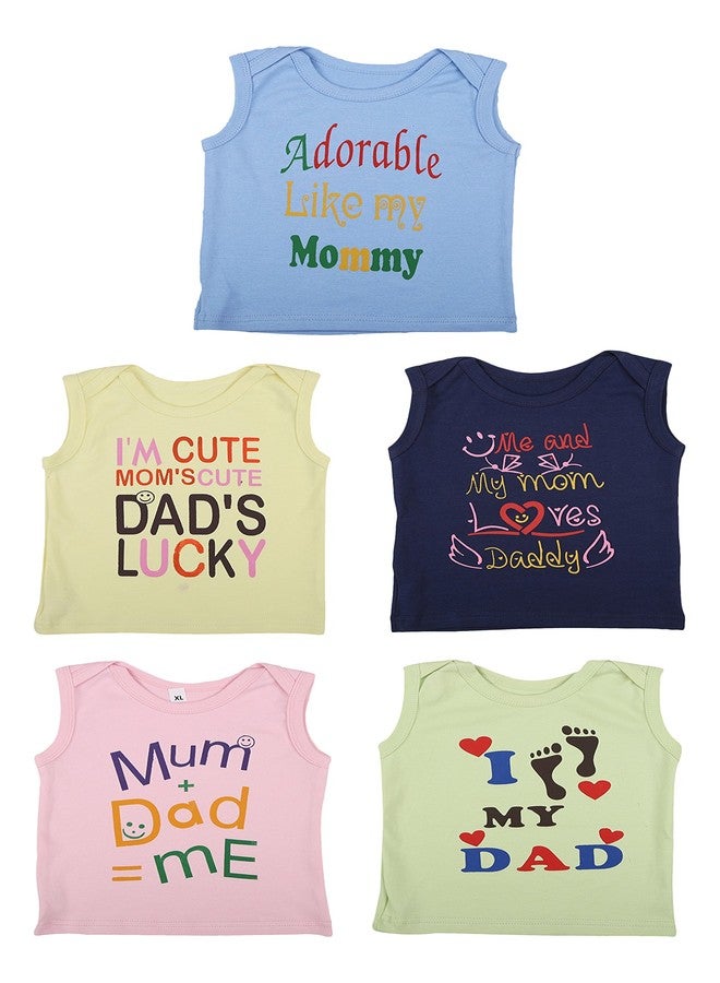 First Kids Step Babies Cotton T-Shirt (Di-Mom&Dad-Coloured-Cut-6-9 Months, Multi-Coloured, 6-9 Months, Set of 5) - Image 1