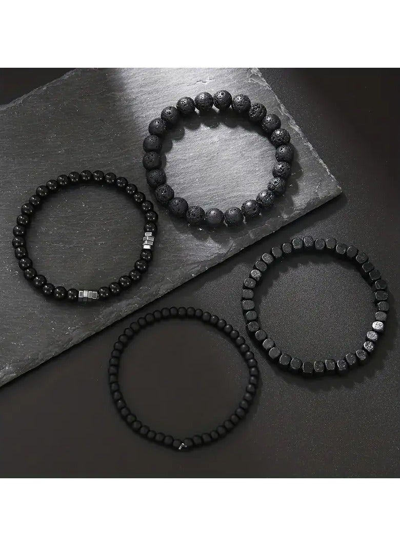 Home Clearance Sale 4pcs Trendy Beaded Bracelets For Men For Daily Decoration, Gift For Family And Friends, Holiday Birthday Gift For Boyfriends/Girlfriends, Father's Day Gift - Image 2