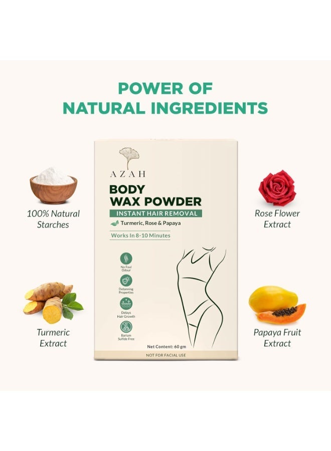 Azah Body Wax Powder for Women [60gm]| Painless Hair Removal in 8–10 Mins | Natural Wax Powder with Turmeric, ROse & Papaya | No Chemicals, No Irritation & Rashes, Ideal for Legs & Underarms - Image 2