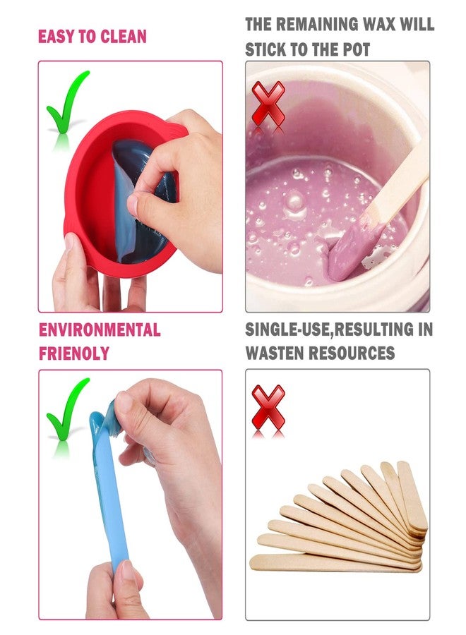 Mity rain 2pcs Silicone Wax Warmer Liner, Non-Stick Wax Pot Silicone Bowl Replacement, Reuse Wax Melt Warmer Liner With 2pcs Silicone Spatulas For Hair Removal(Blue+Red) - Image 4