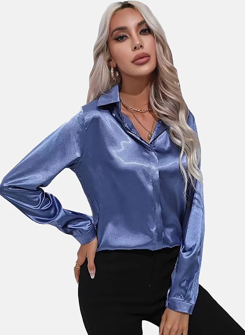 يونيكي Blue Solid Slim Fit Shirt