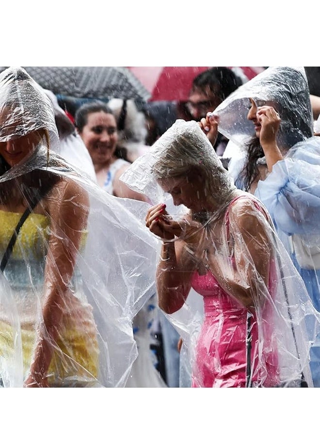 مجموعة من 5 معاطف مطر للاستخدام مرة واحدة، معاطف مطر للاستخدام مرة واحدة للبالغين، معاطف مطر للبالغين مع غطاء برباط للرباط للرجال والنساء في الهواء الطلق (أبيض) - Image 3