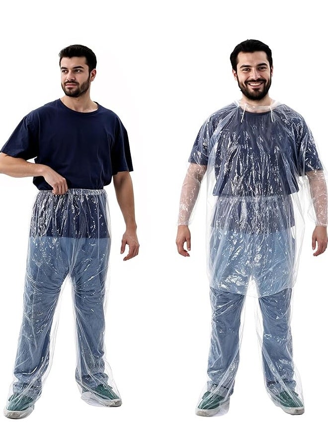 مجموعة من 5 معاطف مطر للاستخدام مرة واحدة، معاطف مطر للاستخدام مرة واحدة للبالغين، معاطف مطر للبالغين مع غطاء برباط للرباط للرجال والنساء في الهواء الطلق (أبيض) - Image 1