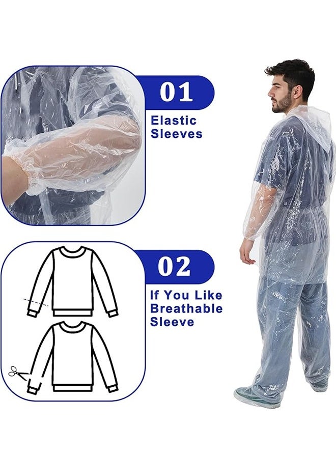 مجموعة من 5 معاطف مطر للاستخدام مرة واحدة، معاطف مطر للاستخدام مرة واحدة للبالغين، معاطف مطر للبالغين مع غطاء برباط للرباط للرجال والنساء في الهواء الطلق (أبيض) - Image 2