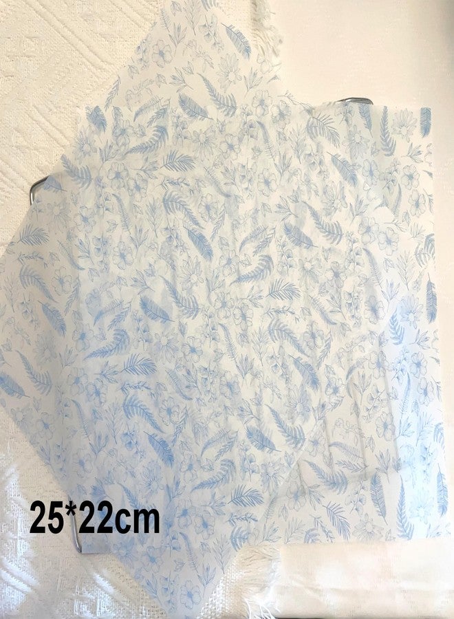 Suiwen 150 Blue Floral &Leave Printed Wax Paper, Food Picnic Paper, Greaseproof, Waterproof Dry Hamburger Liners Wrapping Tissue for Plastic Food Basket (Blue) - Image 2