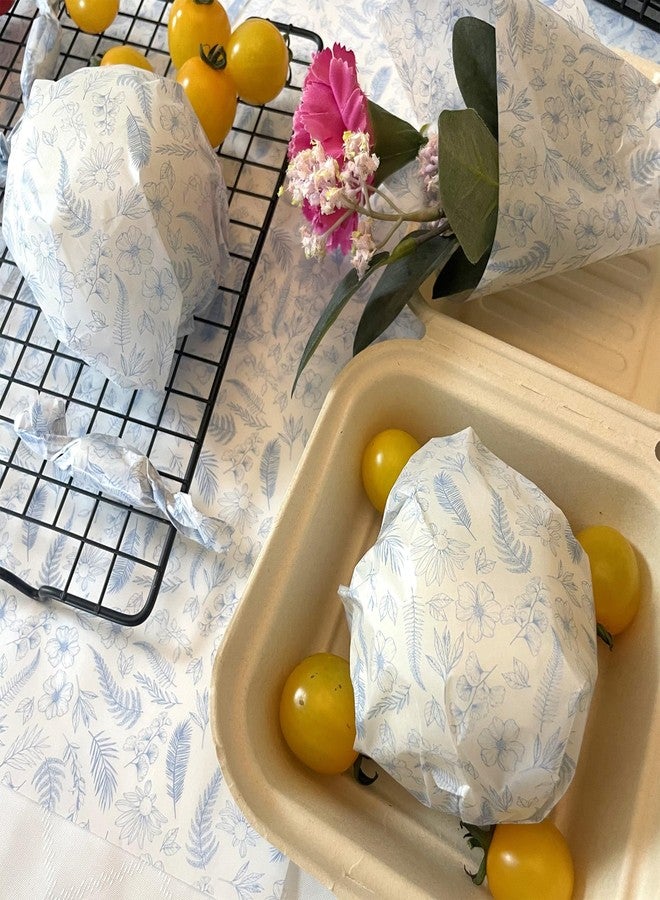 Suiwen 150 Blue Floral &Leave Printed Wax Paper, Food Picnic Paper, Greaseproof, Waterproof Dry Hamburger Liners Wrapping Tissue for Plastic Food Basket (Blue) - Image 4