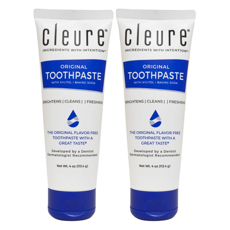 Cleure Original No Fluoride Toothpaste - SLS Free, Mint Free - with Xylitol for Fresh Breath & Helps Whiten - for Kids & Adults - Flavor Free (4oz Tube, Pack of 2) - Image 1