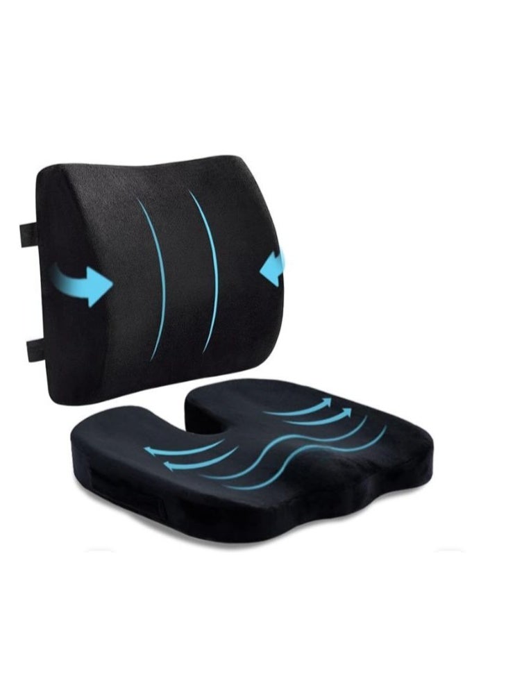Memory Foam Seat Cushion & Lumbar Support Pillow – Ergonomic Back Support for Office Chair, Car Seat & Home Seating, Comfortable Sitting Cushion - Image 1