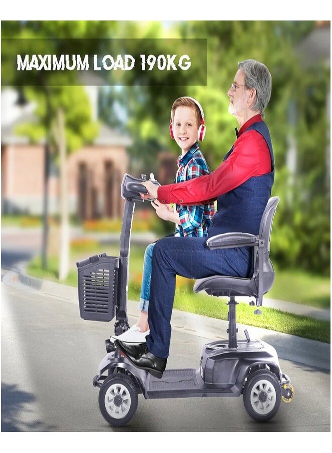SUNCART Kingkong S-02 Foldable 4-Wheel Electric Mobility Scooter with LED Lights, Front Storage Basket, Adjustable Swivel Seat – Silver - Image 4