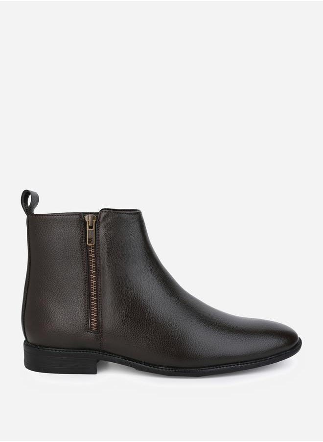 Styli - Solid Low Heels Boots with Zipper Closure - Image 1