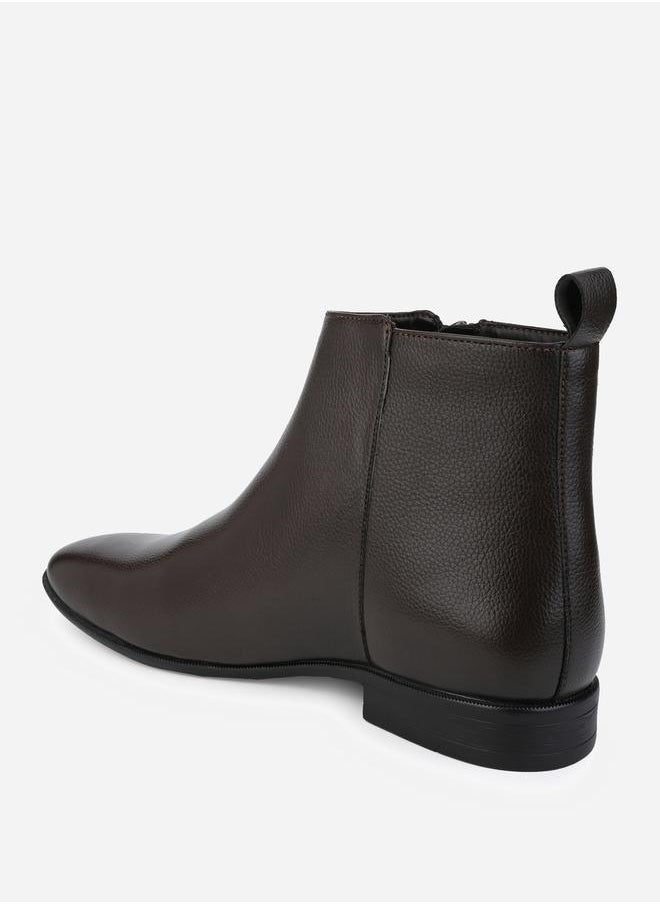 Styli - Solid Low Heels Boots with Zipper Closure - Image 1