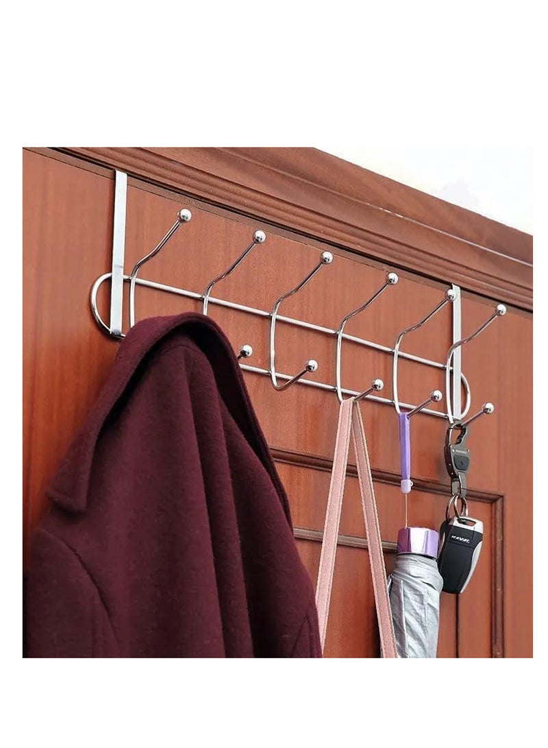ECVV ECVV Stainless Steel Door Hanger 10 Hooks, Heavy Duty Organizer Hanger Stainless Steel Towel Rack for Bedrooms, Clothes, Towels, Purses, Jackets and Bags, Silver | 23 x 11 x 6 cm |  - Image 3