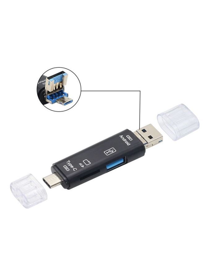 Type-c Card Reader TF Android USB To OTG2.0 Mobile Phone Adapter Multi-function Card Reader 5-in -1-Color:D-188 Black Stretch Head (with Packaging