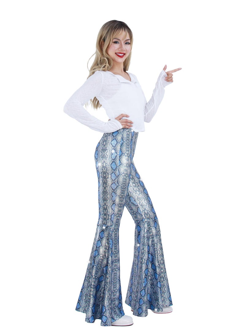 Nawgut Womens Sequin Flare Pant Sparkly High Waisted Leg Bell Bottom Glitter Trousers Night Out Clubwear-Small - Image 4