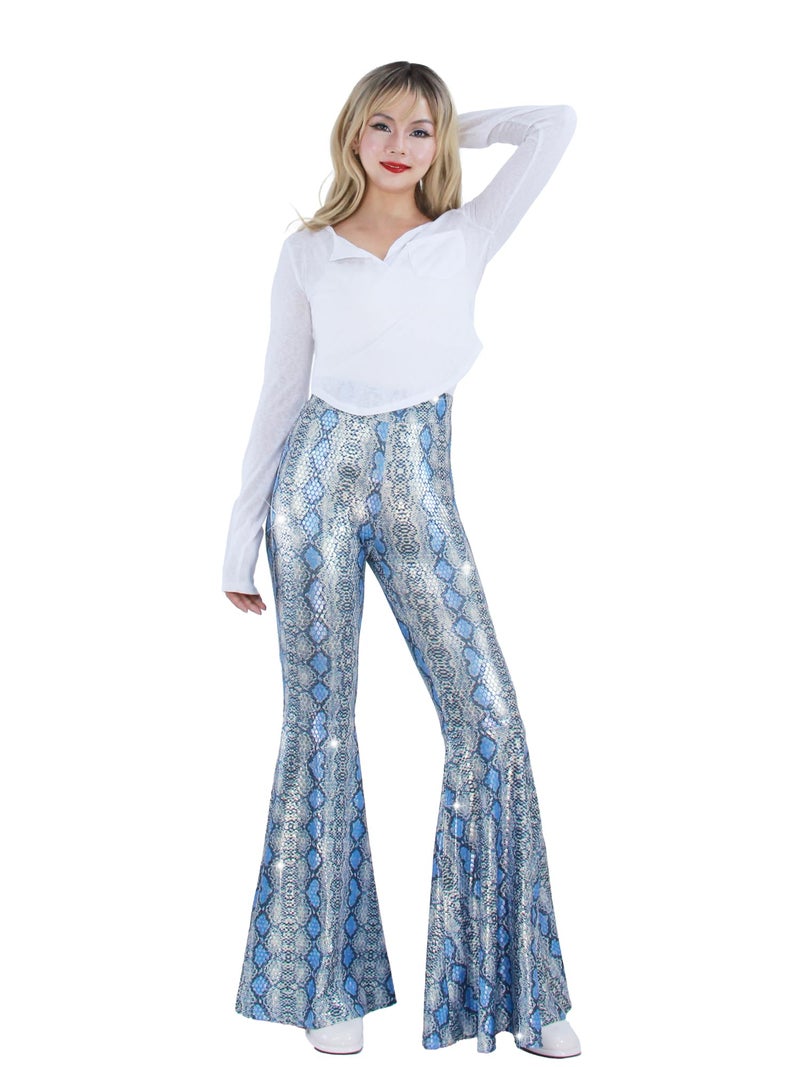 Nawgut Womens Sequin Flare Pant Sparkly High Waisted Leg Bell Bottom Glitter Trousers Night Out Clubwear-Small - Image 2
