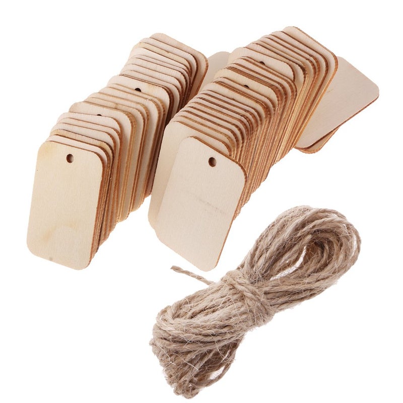 Segolike Pack of 50 Unfinished Blank Rectangle Wooden Hanging Tags for Party Favor Wedding Gift Tags with Rope - Image 2