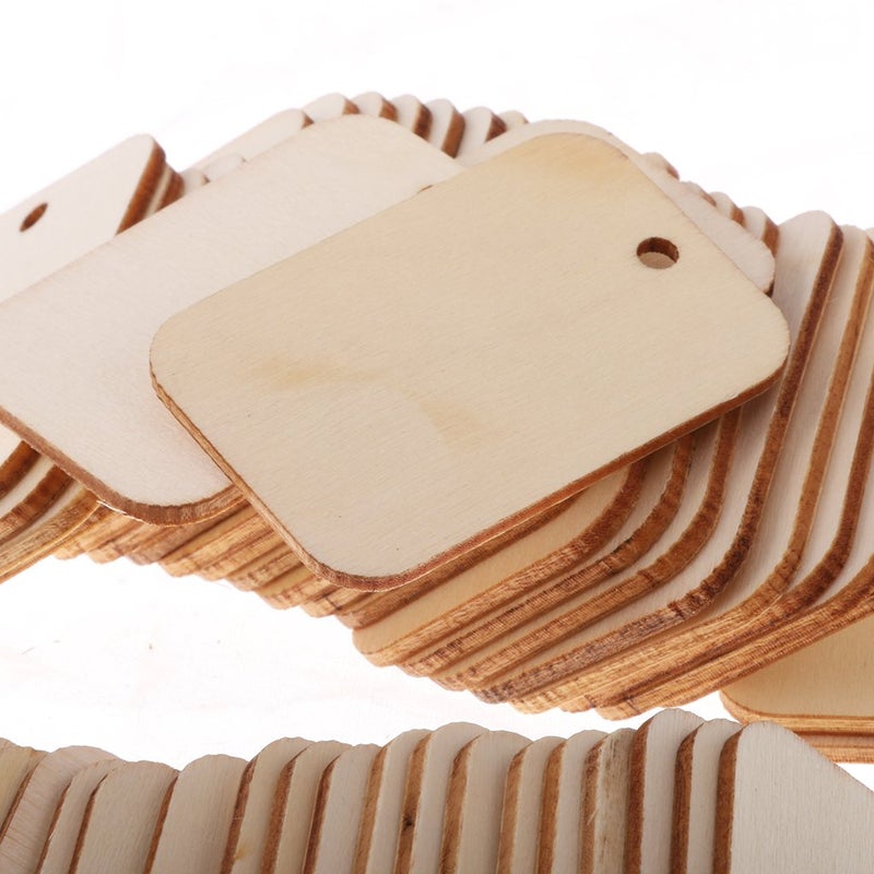 Segolike Pack of 50 Unfinished Blank Rectangle Wooden Hanging Tags for Party Favor Wedding Gift Tags with Rope - Image 3