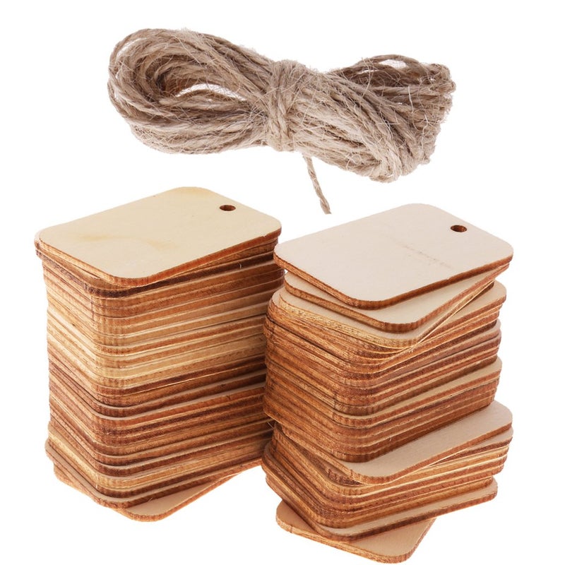 Segolike Pack of 50 Unfinished Blank Rectangle Wooden Hanging Tags for Party Favor Wedding Gift Tags with Rope - Image 5