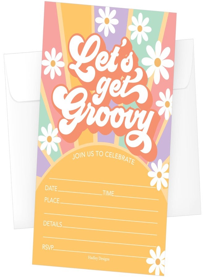 Hadley Designs Kids Birthday Invitations Girl Retro Theme - 15 Retro Birthday Party Invitations For Girls with Envelopes, Groovy Invites For Girls, Cute Party Supplies, Made in USA - Image 1