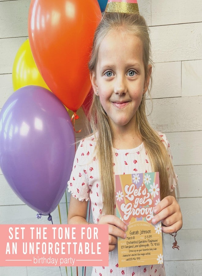 Hadley Designs Kids Birthday Invitations Girl Retro Theme - 15 Retro Birthday Party Invitations For Girls with Envelopes, Groovy Invites For Girls, Cute Party Supplies, Made in USA - Image 2