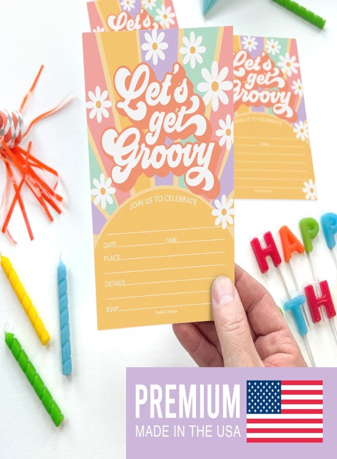 Hadley Designs Kids Birthday Invitations Girl Retro Theme - 15 Retro Birthday Party Invitations For Girls with Envelopes, Groovy Invites For Girls, Cute Party Supplies, Made in USA - Image 3