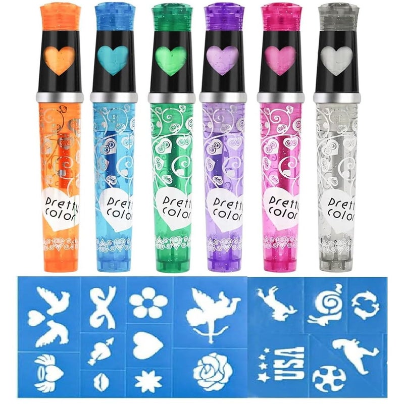 Virtual World Temporary Tattoo Body Markers - 6 Pc Skin & Face Paint Kit - Fun and Safe Art Pens for Teen Girls & Boys - Image 1