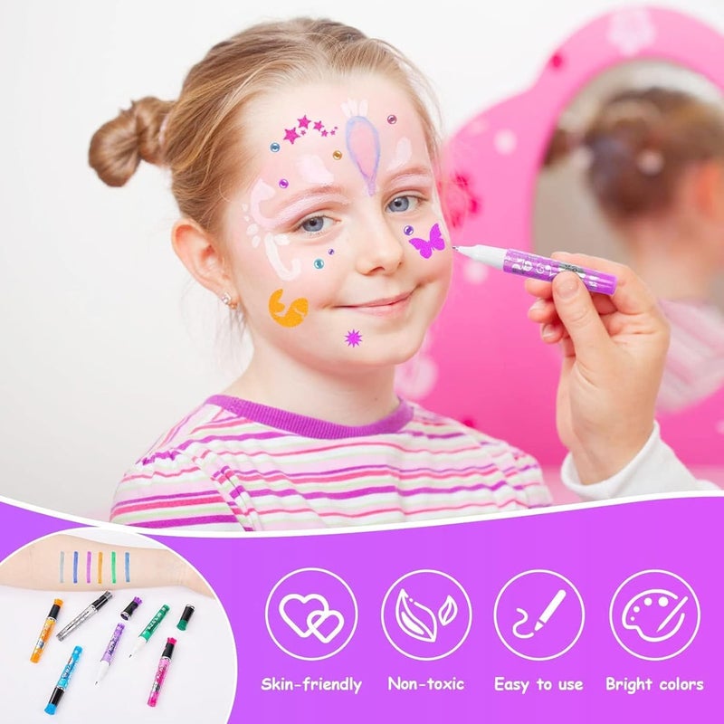 Virtual World Temporary Tattoo Body Markers - 6 Pc Skin & Face Paint Kit - Fun and Safe Art Pens for Teen Girls & Boys - Image 2