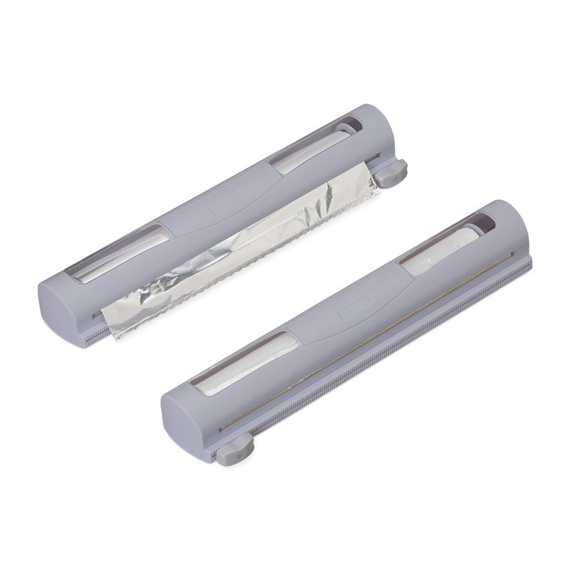 Relaxdays 10034376 Cutter Set of 2 for Aluminium  Cling Film Viewing Window Smooth Separation Foil Dispenser Grey Polypropylene PP Metal