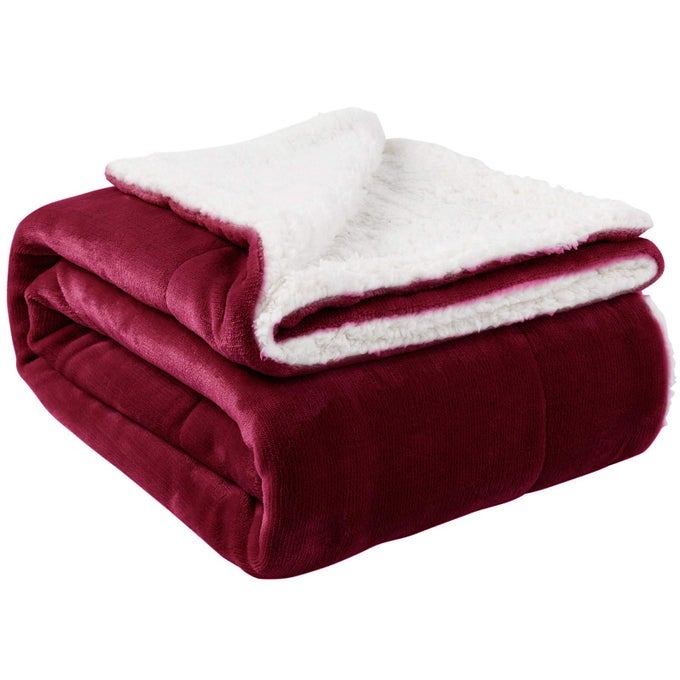 SHERPA BLANKET WARM BLANKETS SUPER SOFT FUZZY FLANNEL FLEECEWOOL LIKE REVERSIBLE VELVET PLUSH COUCH BLANKET LIGHTWEIGHTWINE RED THROW SIZE 50X60