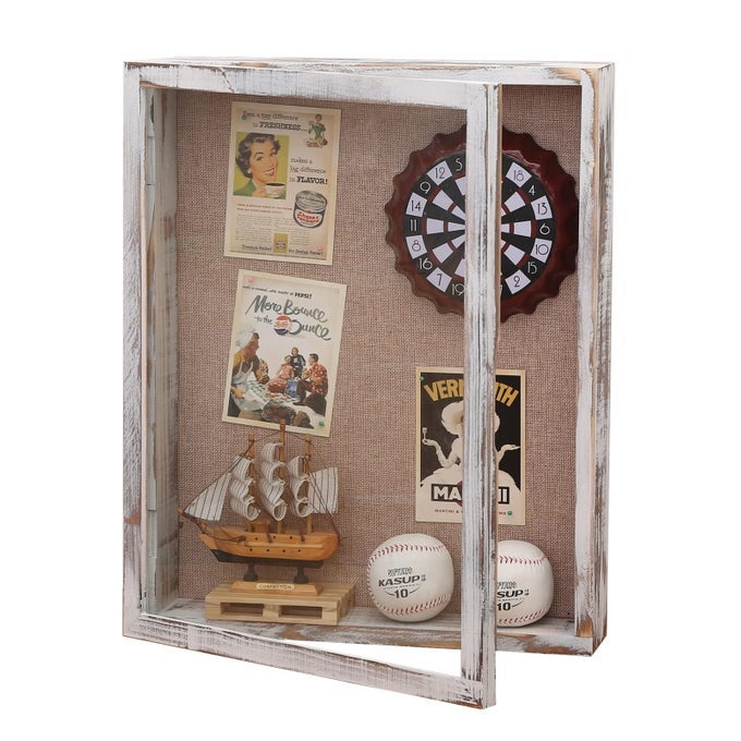 16X20 SHADOW BOX 4 INCH EXTERNAL DEPTH EXTRA LARGE SHADOW BOX FRAME BIG SHADOWBOXES DISPLAY CASES FOR MEMORABILIA PHOTOS AWARD FLOWER TICKET STUB DISTRESSED WHITE