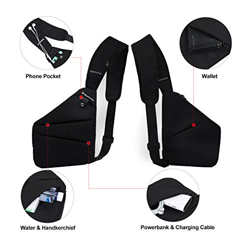 MAYMOONER Men Anti Theft Crossbody Bag Women One Strap Casual Sling Chest Bags Slim Shoulder Bag Travel Sport Biking Walking Trip Hiking Fits Up to 7.9 inch iPad Mini (Black) - Image 3