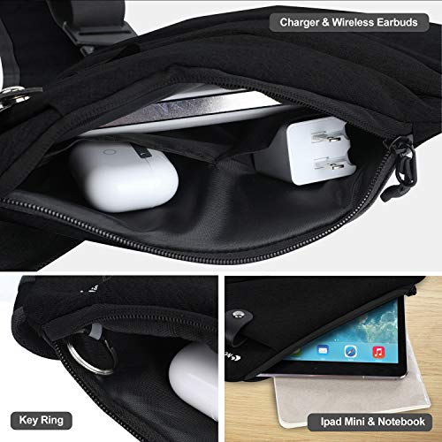 MAYMOONER Men Anti Theft Crossbody Bag Women One Strap Casual Sling Chest Bags Slim Shoulder Bag Travel Sport Biking Walking Trip Hiking Fits Up to 7.9 inch iPad Mini (Black) - Image 4