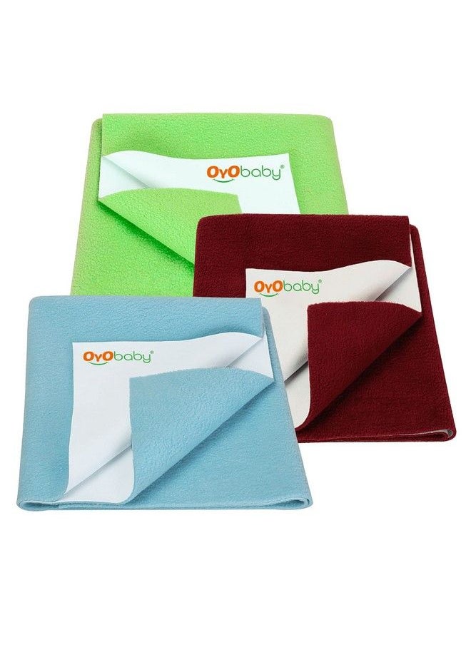 OYO BABY Anti Piling Fleece Extra Absorbent Instant Dry Sheet For Baby Baby Bed Protector Waterproof Sheet Small Size 50X70Cm Combo Pack Of 3 Blue Maroon & Light Green  - Image 2