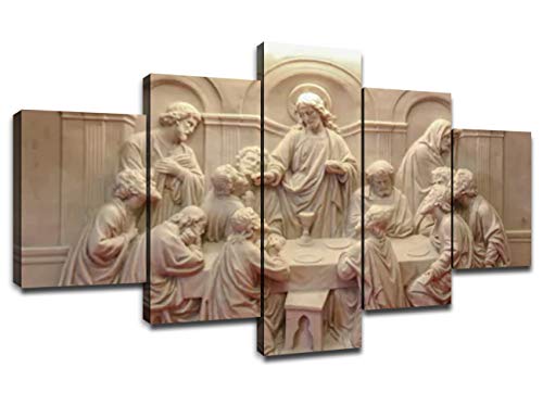 Artbrush Tower Jesus Last Supper Wall Decor for Living Room Pictures 5 Piece Canvas Prints Wall Art Christ Ultima Cena Paintings Bedroom Decoration for Home Poster Frame Christian Sculpture60Wx32H Large - Image 1