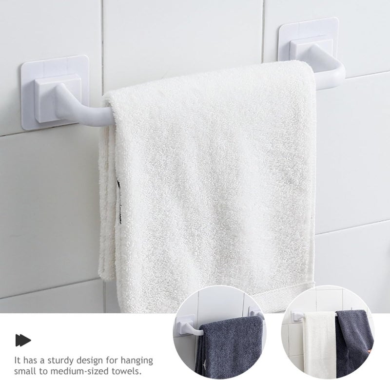 2pcs Wall Mounted Towel Rack Bar White Adhesive Bathroom and Kitchen Towel Holder Rustproof Short Rod Storage for Small Spaces - Image 3