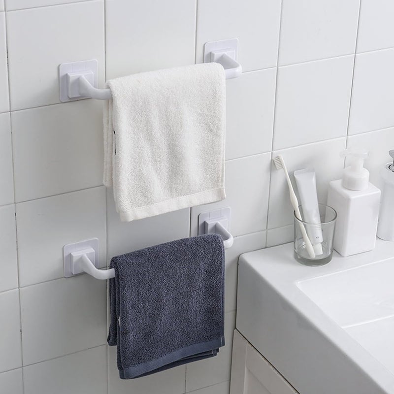 2pcs Wall Mounted Towel Rack Bar White Adhesive Bathroom and Kitchen Towel Holder Rustproof Short Rod Storage for Small Spaces - Image 5